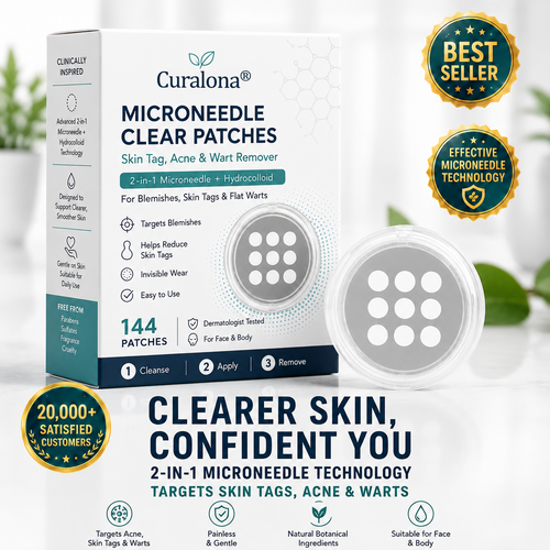 ✨Curalona® 2-in-1 Microneedle and Hydrocolloid Patch🍀 | Removes raised moles, acne, flat warts, and skin fibromas | Helps improve wrinkles, scars, and imperfections | Invisible patches for face and body