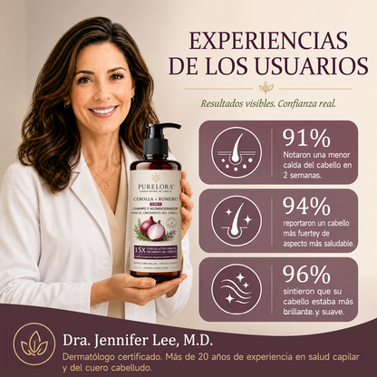 🌿👨‍⚕️ Tienda oficial en EE. UU. 🇺🇸 | 🔥 Champú y acondicionador 2 en 1 PURELORA® de cebolla y romero con complejo activo 15X para el crecimiento capilar: para un cabello con apariencia más gruesa, abundante y fuerte.
