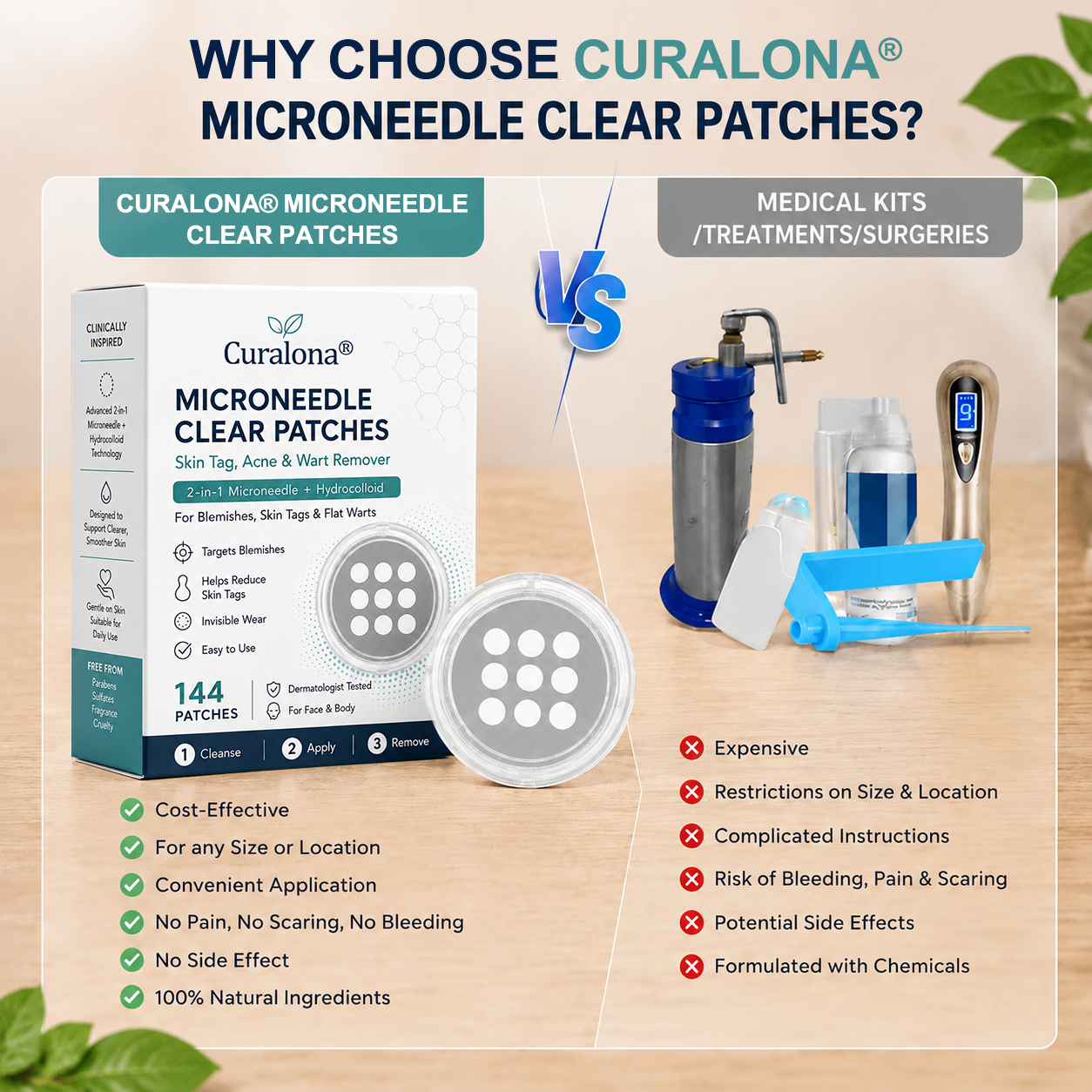 ✨Curalona® 2-in-1 Microneedle and Hydrocolloid Patch🍀 | Removes raised moles, acne, flat warts, and skin fibromas | Helps improve wrinkles, scars, and imperfections | Invisible patches for face and body