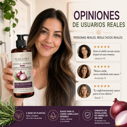 🌿👨‍⚕️ Tienda oficial en EE. UU. 🇺🇸 | 🔥 Champú y acondicionador 2 en 1 PURELORA® de cebolla y romero con complejo activo 15X para el crecimiento capilar: para un cabello con apariencia más gruesa, abundante y fuerte.