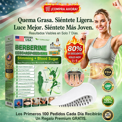 Tienda Oficial Insignia de la Marca | Parche Adelgazante de Nanagujas de Fósforo Negro Curalona® — Fórmula 12 en 1: Berberina + NMN + Vinagre de Sidra de Manzana | Promueve la quema de grasa | ¡Resultados visibles en solo 7 días!
