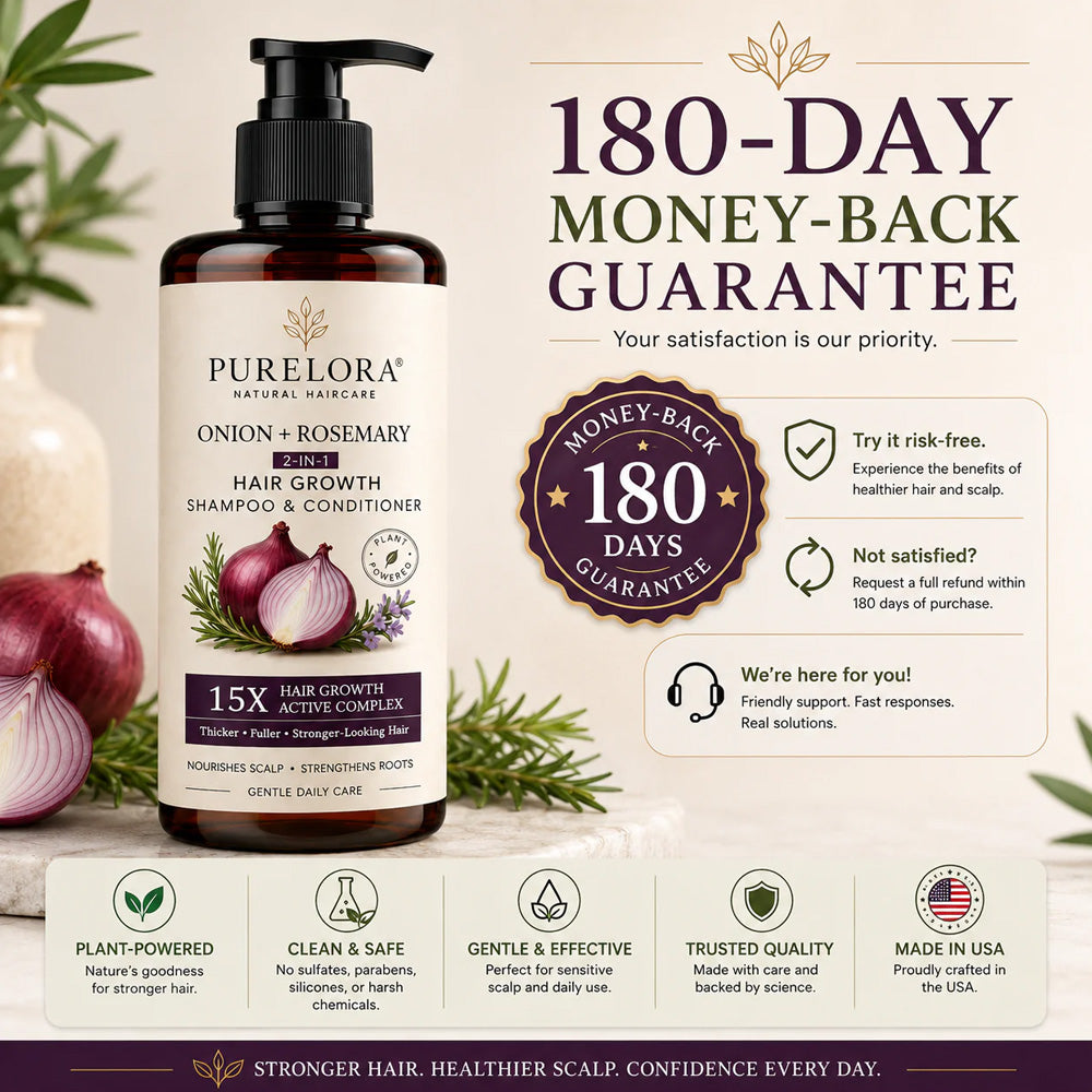 🌿👨‍⚕️ Official US Store 🇺🇸 | 🔥 PURELORA® Onion & Rosemary 2-in-1 Shampoo & Conditioner with 15X Active Complex for Hair Growth: For hair that looks thicker, fuller, and stronger