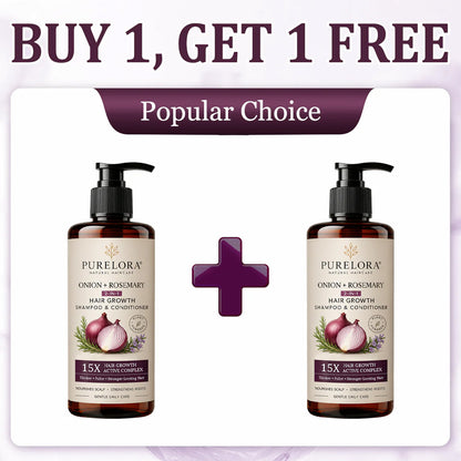 🌿👨‍⚕️ Official US Store 🇺🇸 | 🔥 PURELORA® Onion & Rosemary 2-in-1 Shampoo & Conditioner with 15X Active Complex for Hair Growth: For hair that looks thicker, fuller, and stronger