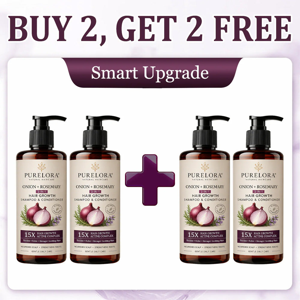 🌿👨‍⚕️ Official US Store 🇺🇸 | 🔥 PURELORA® Onion & Rosemary 2-in-1 Shampoo & Conditioner with 15X Active Complex for Hair Growth: For hair that looks thicker, fuller, and stronger