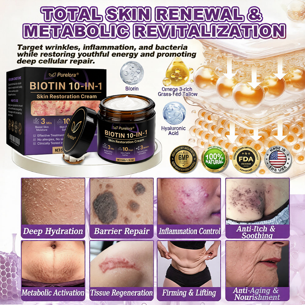 Fabricado y enviado desde EE. UU. 🍁 Purelora® Crema Reparadora de la Piel con Biotina 10 en 1 — Último día de oferta: 75% de descuento