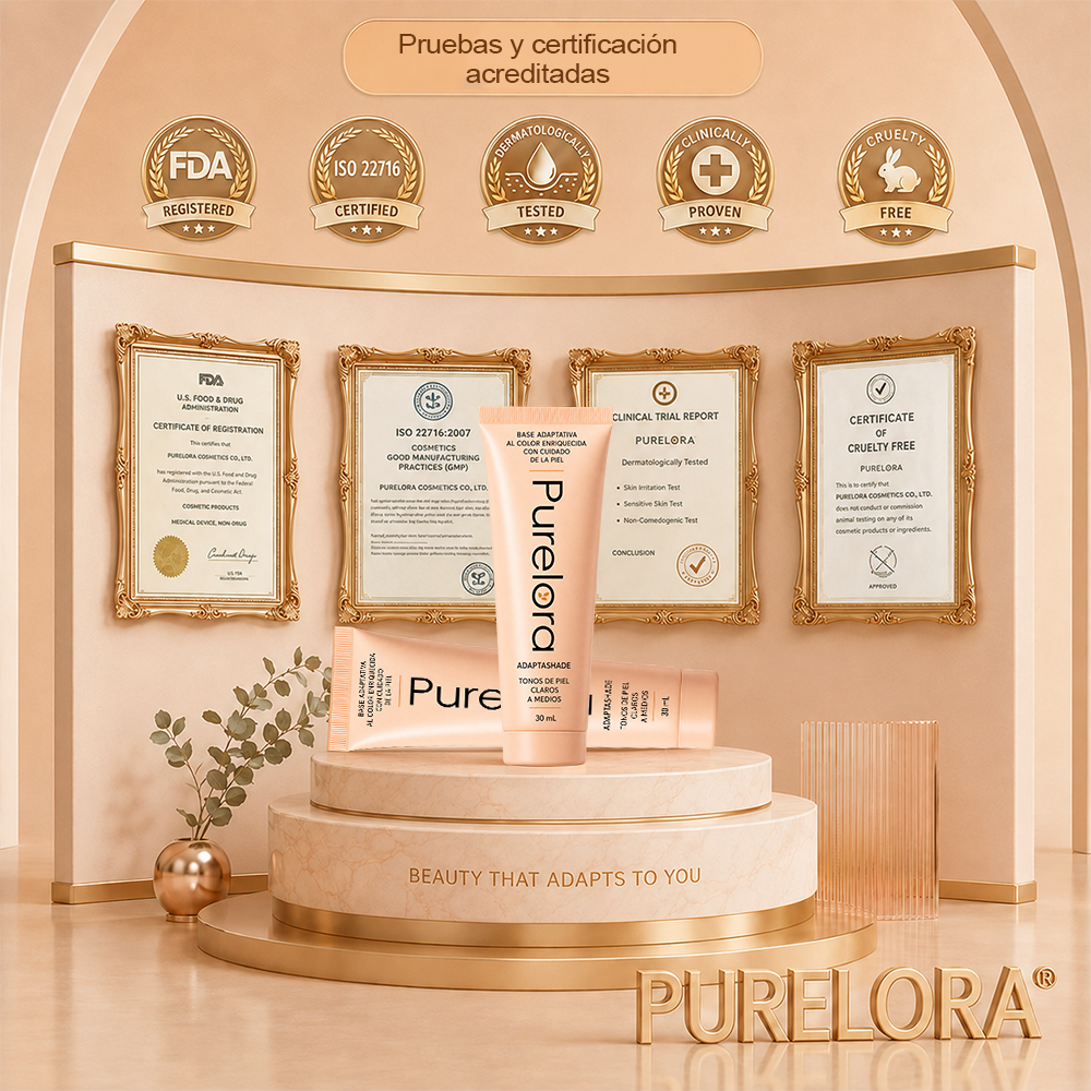 【Tienda Oficial】PURELORA® AdaptaShade — La base que se ajusta sola a tu tono y deja la piel increíble