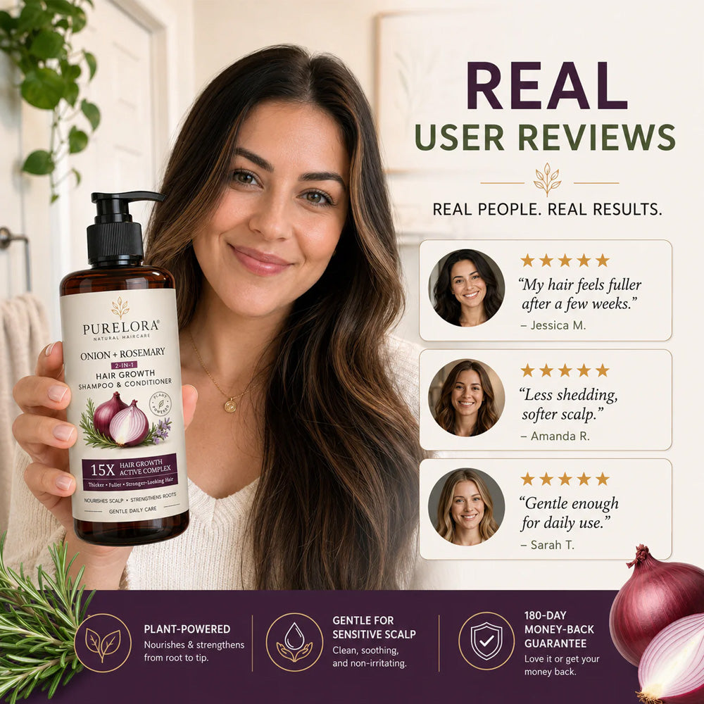 🌿👨‍⚕️ Official US Store 🇺🇸 | 🔥 PURELORA® Onion & Rosemary 2-in-1 Shampoo & Conditioner with 15X Active Complex for Hair Growth: For hair that looks thicker, fuller, and stronger