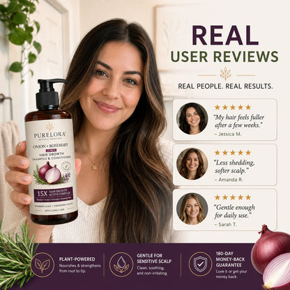 🌿👨‍⚕️ Official US Store 🇺🇸 | 🔥 PURELORA® Onion & Rosemary 2-in-1 Shampoo & Conditioner with 15X Active Complex for Hair Growth: For hair that looks thicker, fuller, and stronger