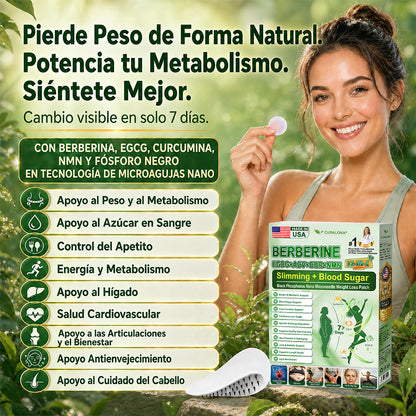 Tienda Oficial Insignia de la Marca | Parche Adelgazante de Nanagujas de Fósforo Negro Curalona® — Fórmula 12 en 1: Berberina + NMN + Vinagre de Sidra de Manzana | Promueve la quema de grasa | ¡Resultados visibles en solo 7 días!